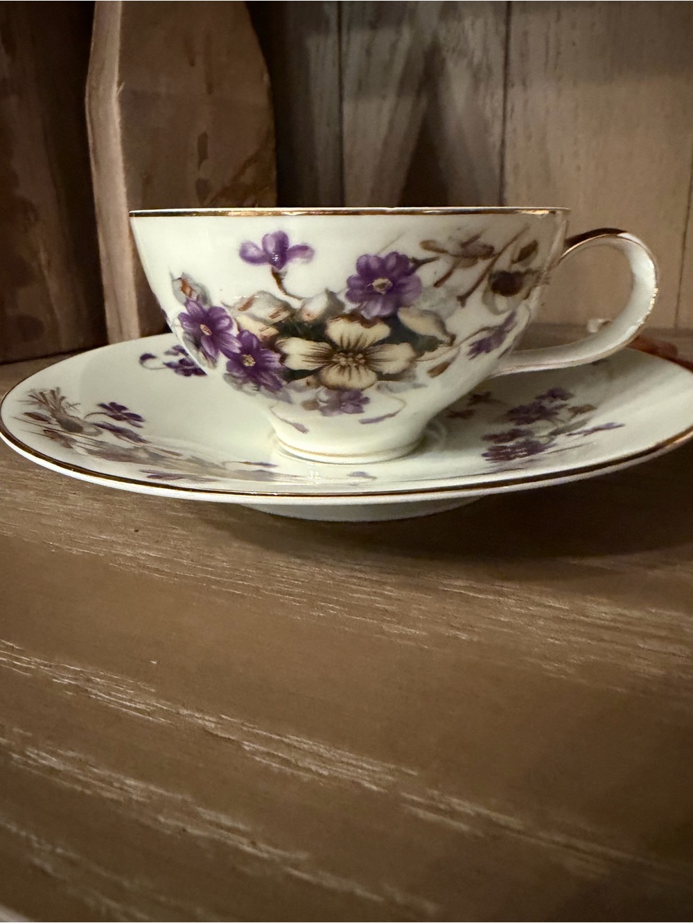 Vintage Meito China Teacup & Saucer Set Adele Pattern Japan Violets like new - Picture 5 of 7